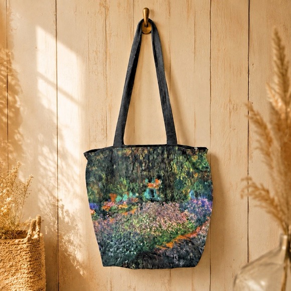 Handbags - Monet Garden Art Print Large Tote Shopper Bag Zipper Artsy